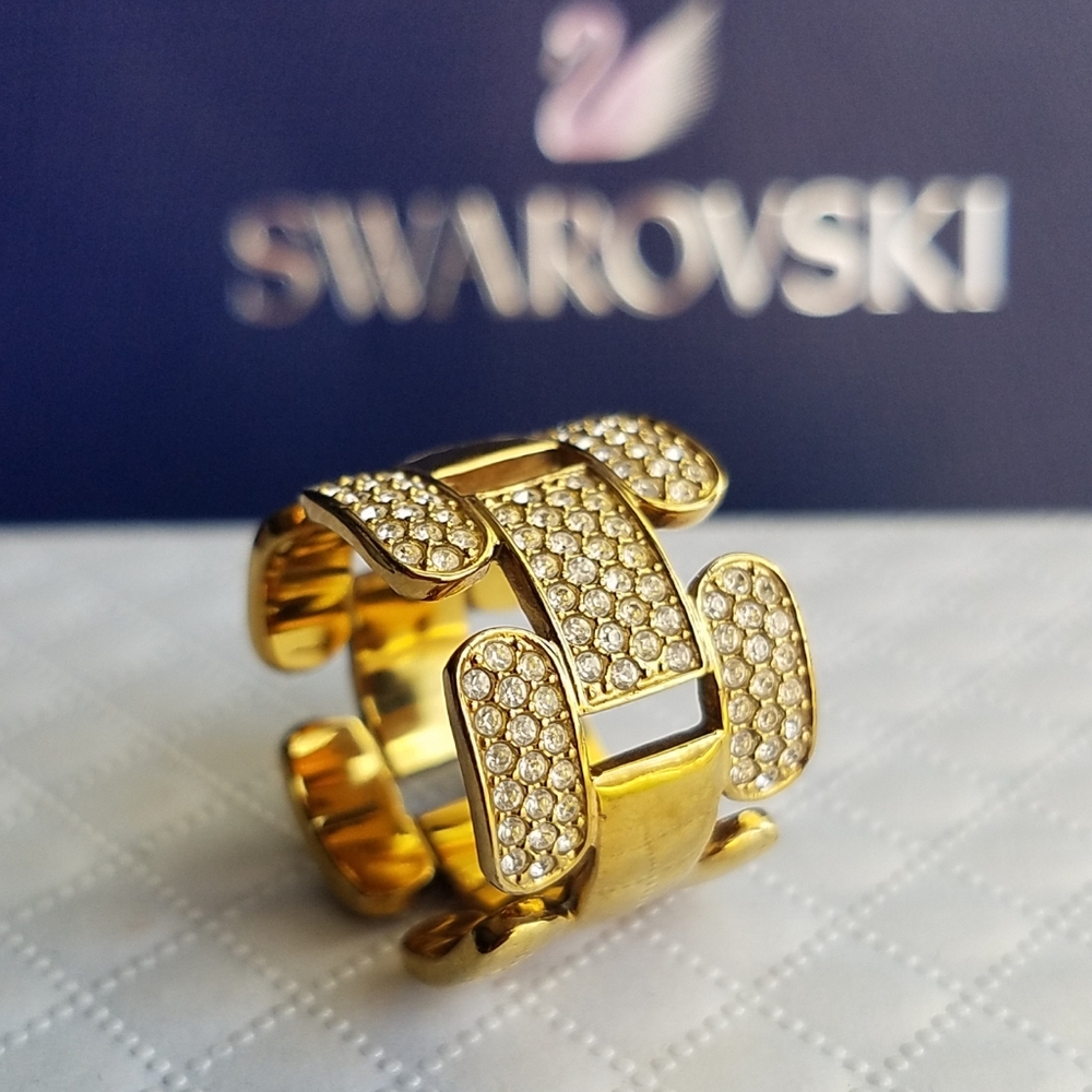 Swarovski Gold Crystal Pavé Openwork Cuff Ring